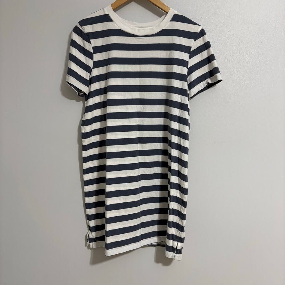 Women's Medium Old Navy Skater Dress T-Shirt Blue White Stripe Mid Length